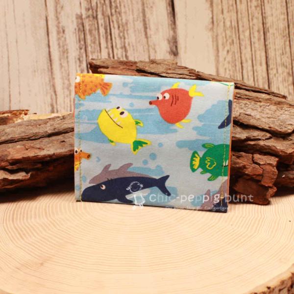 Geldbeutel mini - Stoff - 1 Fach blau Motiv bunte Fische