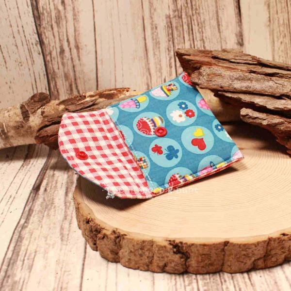 Geldbeutel mini - Stoff - 1 Fach blau mit Herzen und Blumen