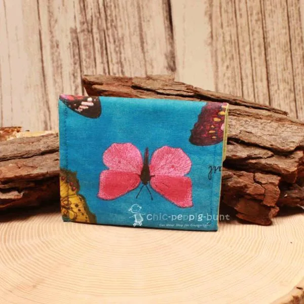 Geldbeutel mini - Stoff - 1 Fach blau Motiv Schmetterlinge - geldbeutel mini kinder stoff 1fach druckknopf blau schmetterling bunt