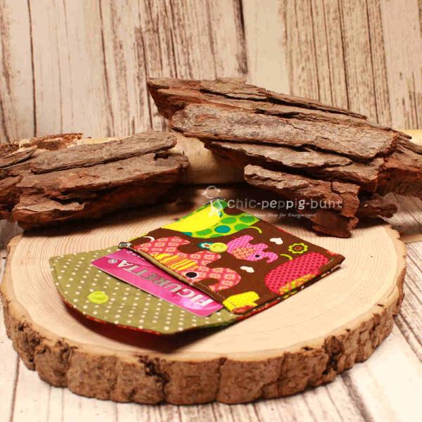 Geldbeutel mini - Stoff - 1 Fach braun Motiv Elefanten