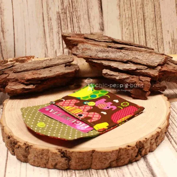 Geldbeutel mini - Stoff - 1 Fach braun Motiv Elefanten - geldbeutel mini kinder stoff 1fach druckknopf braun elefanten bunt