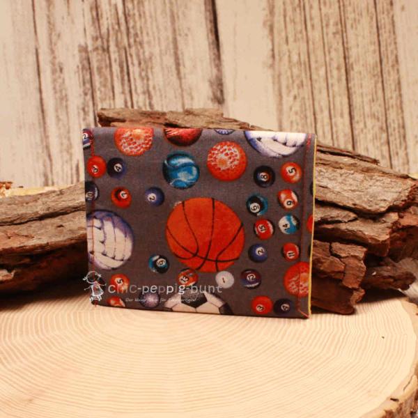 Geldbeutel mini - Stoff - 1 Fach grau Fußball, Billardkugeln Motiv