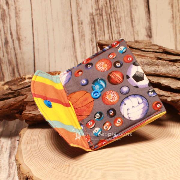 Geldbeutel mini - Stoff - 1 Fach grau Fußball, Billardkugeln Motiv