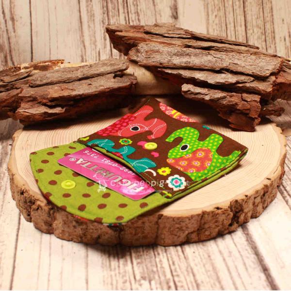 Geldbeutel mini - Stoff - 1 Fach braun Motiv Elefanten