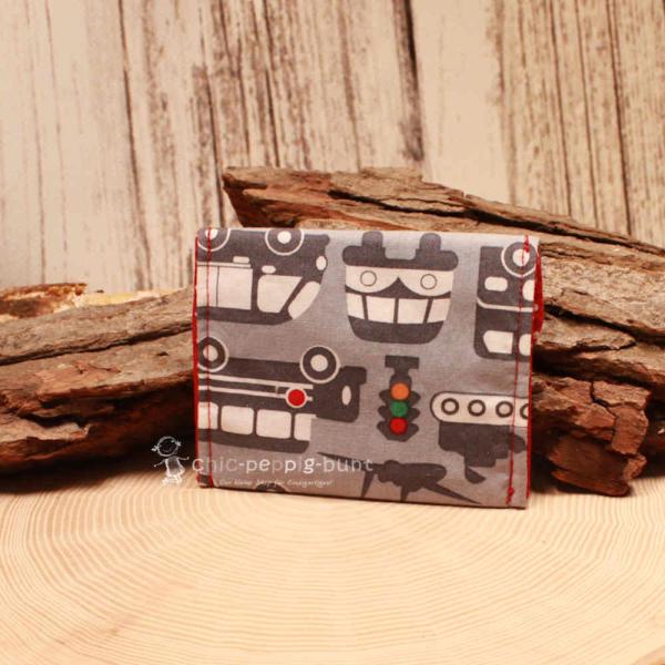 Geldbeutel mini - Stoff - 1 Fach grau Auto Motiv