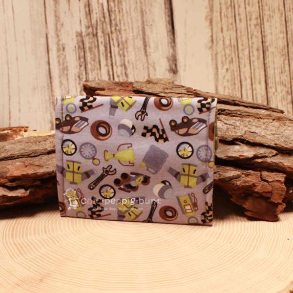 Geldbeutel mini - Stoff - 1 Fach grau Motiv Werkzeug - Rennauto