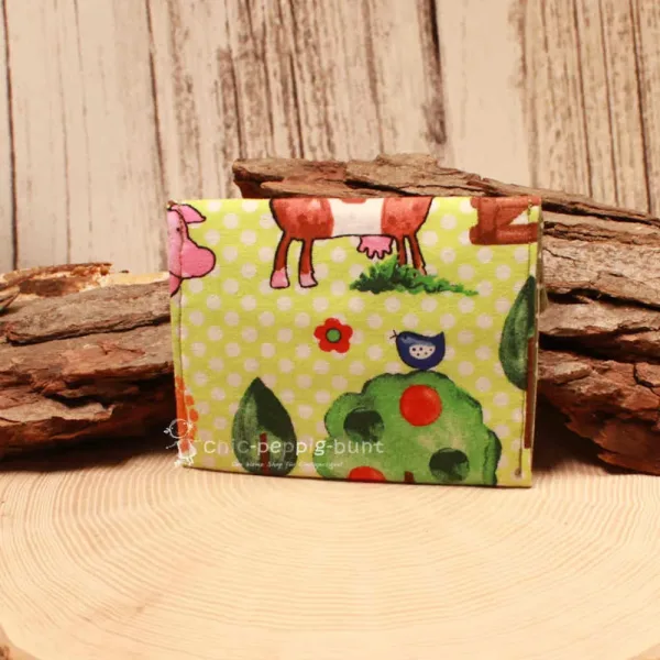Geldbeutel mini - Stoff - 1 Fach grün Motiv Kuh - Bäume - geldbeutel mini kinder stoff 1fach druckknopf grün kuh