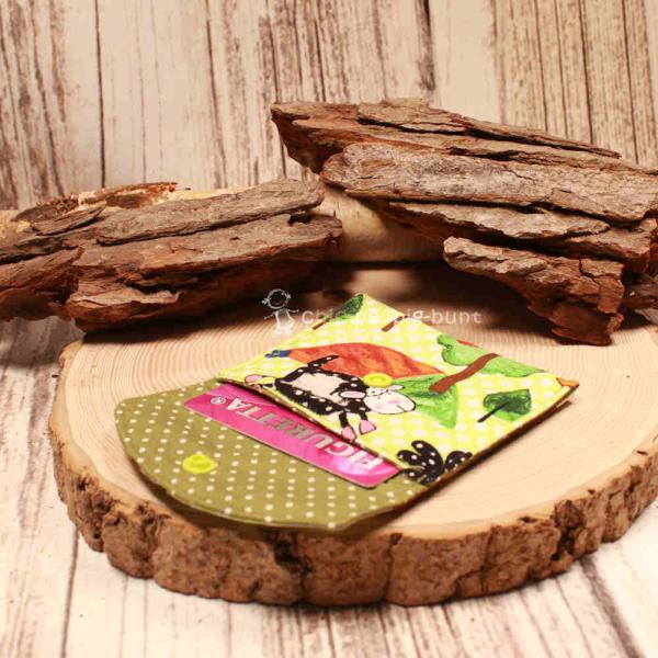 Geldbeutel mini - Stoff - 1 Fach grün Motiv Kuh - Bäume