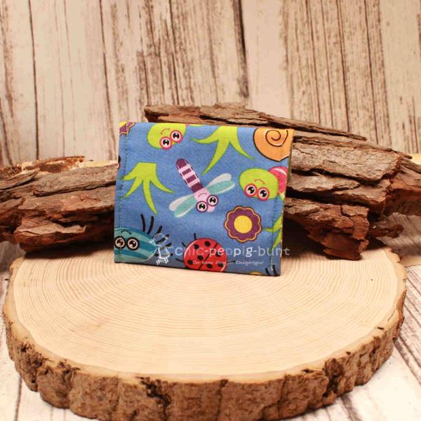 Geldbeutel mini - Stoff - 1 Fach blau Motiv Insekten