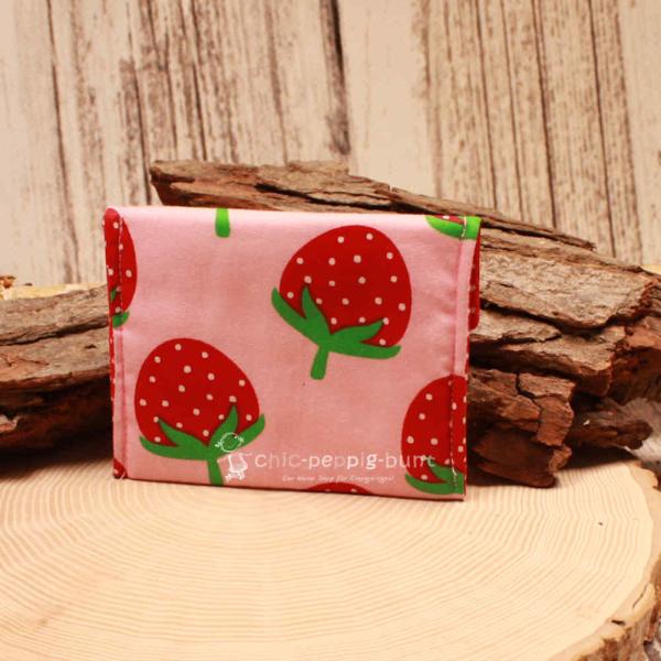 Geldbeutel mini - Stoff - 1 Fach rosa mit Erdbeer Motiv