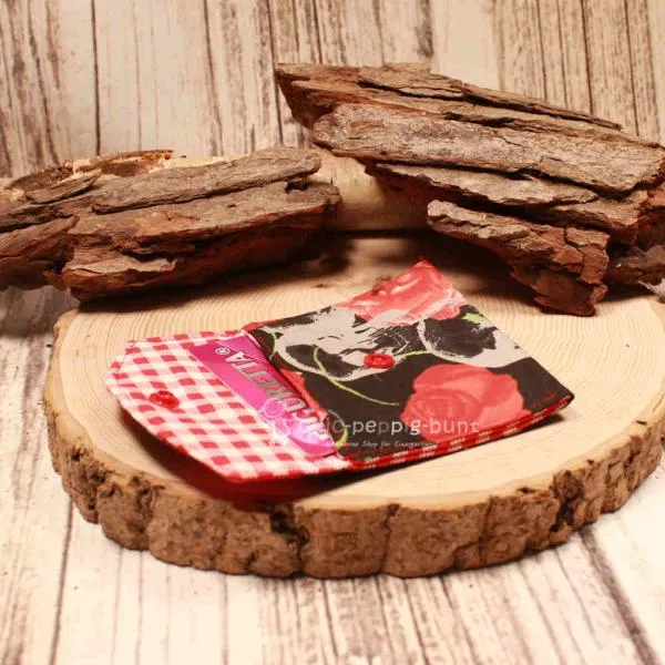 Geldbeutel mini - Stoff - 1 Fach schwarz Motiv Rosen - Blumen - geldbeutel mini kinder stoff 1fach druckknopf schwarz blumen rot