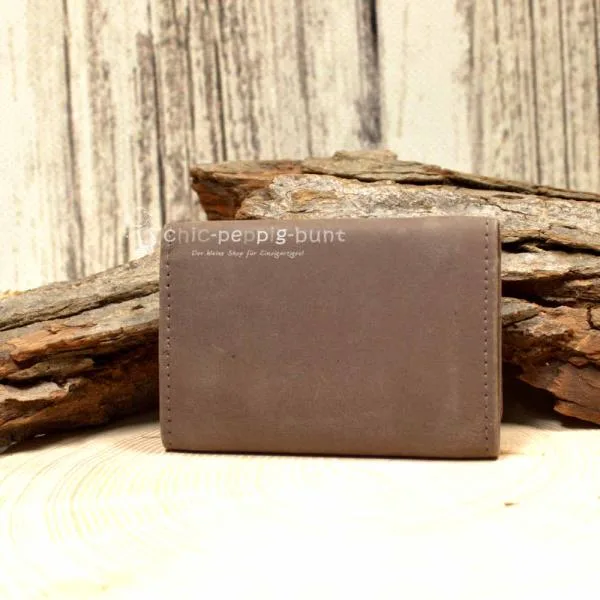 Geldbeutel mini Leder 3 Fächer braun - geldbeutel mini leder braun baum motiv knopfverschluss