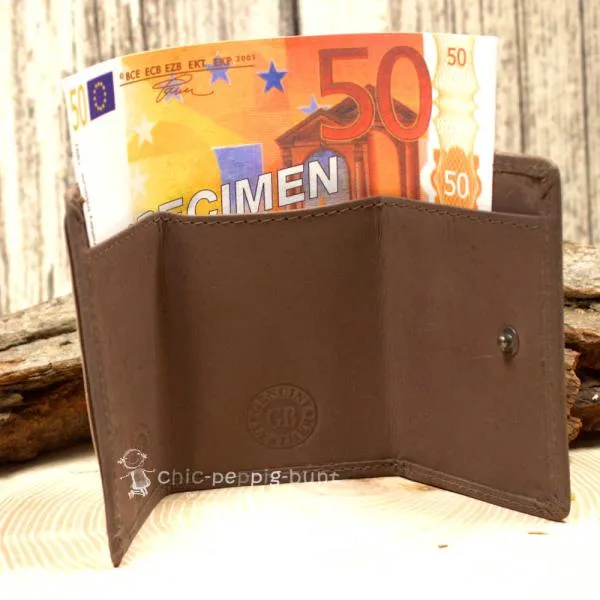 Geldbeutel mini Leder 3 Fächer braun - geldbeutel mini leder braun baum motiv knopfverschluss