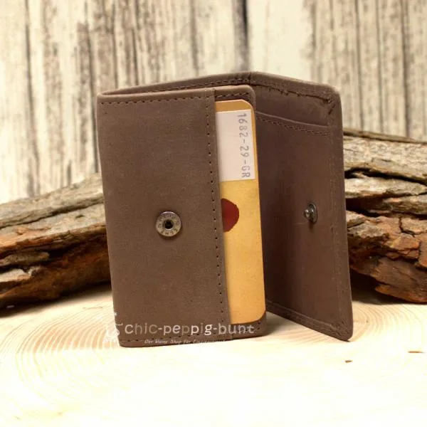 Geldbeutel mini Leder 3 Fächer braun - geldbeutel mini leder braun baum motiv knopfverschluss