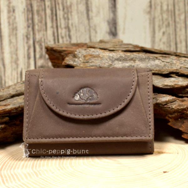 Mini Geldbeutel Geldbörse Portemonnais Leder Braun Baum Motiv Druckknopf 10cm