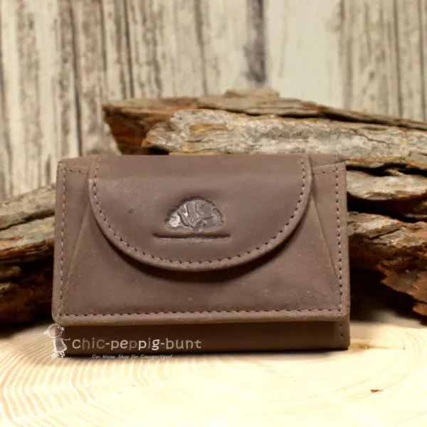 Mini Geldbeutel Geldbörse Portemonnais Leder Braun Baum Motiv Druckknopf 10cm