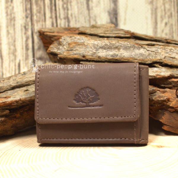 Mini Geldbeutel Geldbörse Portemonnais Leder Braun Klein 2 Fächer Druckknopf 9cm