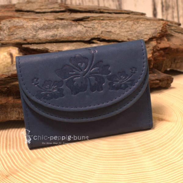 Geldbeutel mini aus blauem Leder