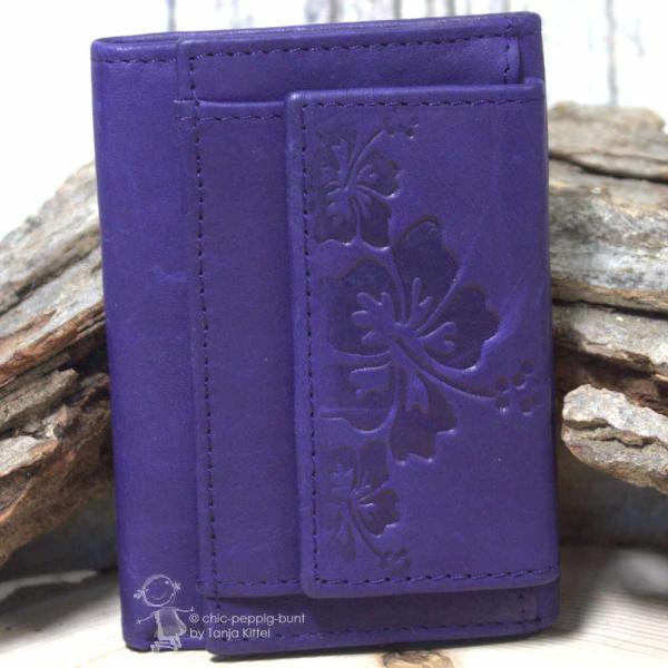 mini Geldbeutel Leder mit Blumen Motiv