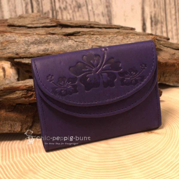 Geldbeutel mini aus lila farbigem Leder