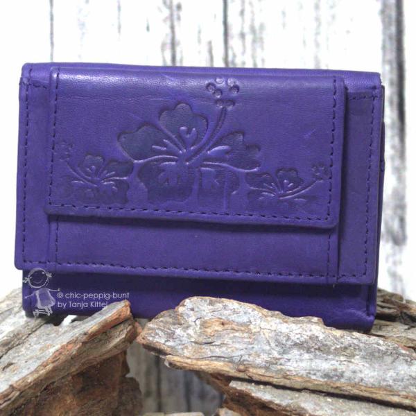 Geldbeutel mini aus lila farbigem Leder