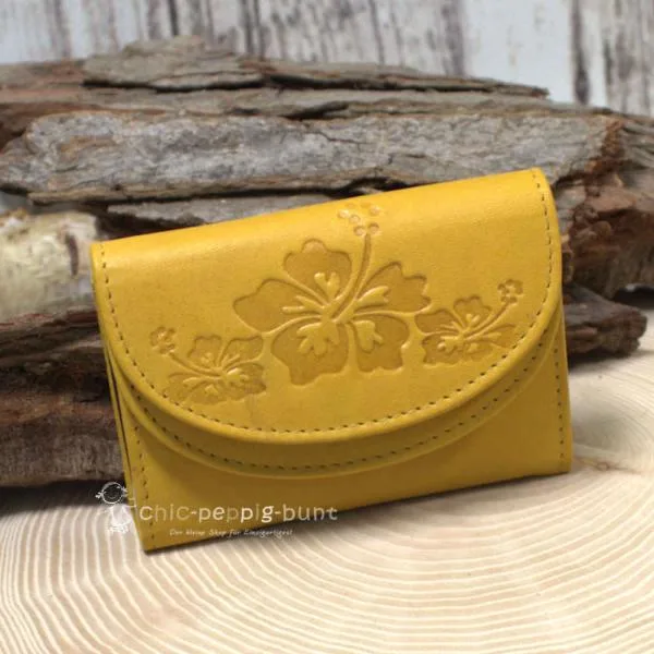 Geldbeutel mini aus ocker - gelb farbigem Leder