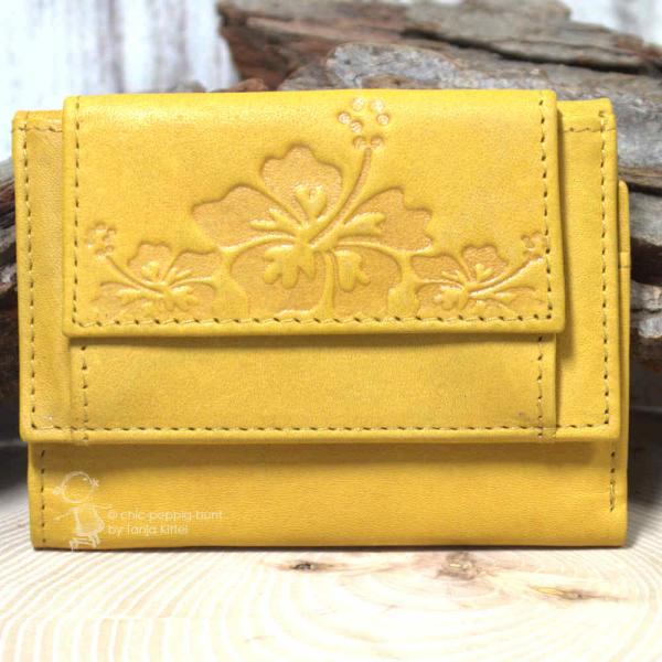 Geldbeutel mini aus ocker farbigem Leder