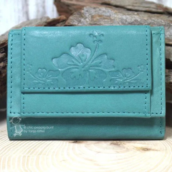 Geldbeutel mini aus türkis farbigem Leder