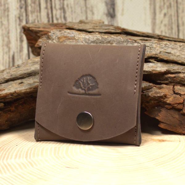 Mini Geldbeutel Kleingeldbeutel Portemonnais Leder Braun Quadratisch Druckknopf 7,5cm