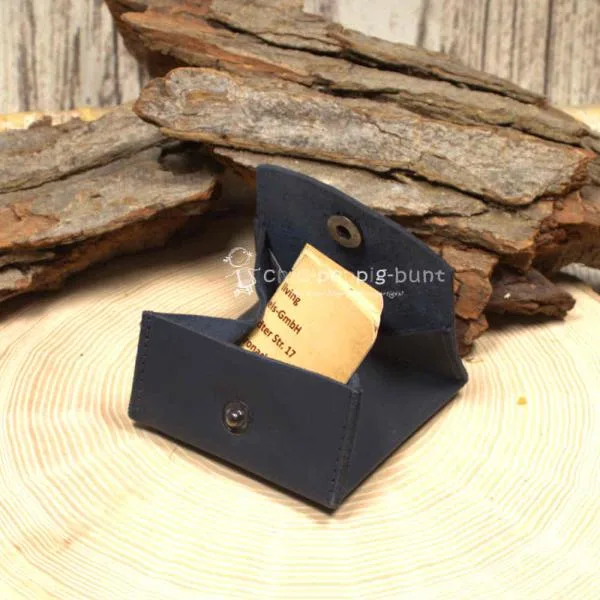 Geldbeutel mini Leder 1 Fach dunkelblau - geldbeutel mini leder knopfverschluss dunkelblau kleingeldbeutel