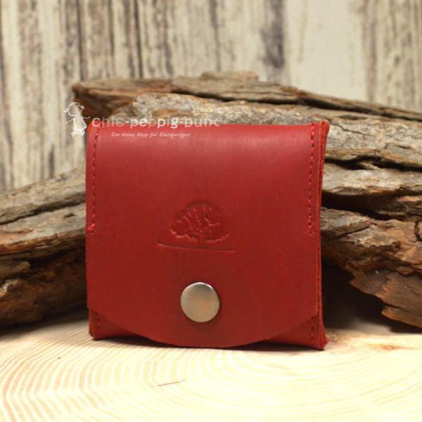 Mini Geldbeutel Kleingeldbeutel Portemonnais Leder Braun Quadratisch Druckknopf 7,5cm