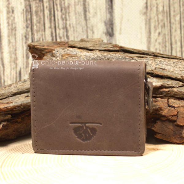 Mini Geldbeutel Geldbörse Portemonnais Leder Braun Reißverschluss 2 Innenfächer 8,5cm