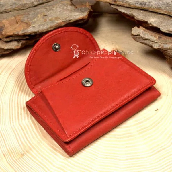 Geldbeutel mini Leder 3 Fächer rot - geldbeutel mini leder rot baum motiv knopfverschluss
