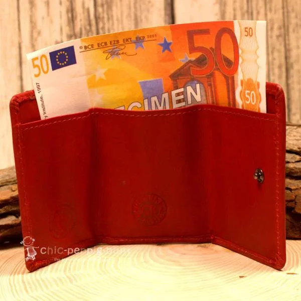 Geldbeutel mini Leder 3 Fächer rot - geldbeutel mini leder rot baum motiv knopfverschluss