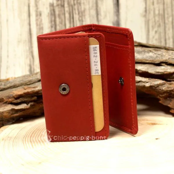 Geldbeutel mini Leder 3 Fächer rot - geldbeutel mini leder rot baum motiv knopfverschluss