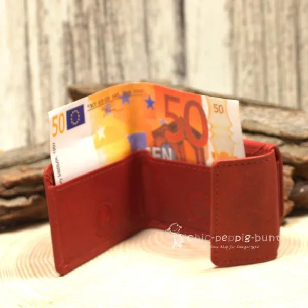Geldbeutel mini rotes Leder 2 Fächer - geldbeutel mini leder rot knopfverschluss