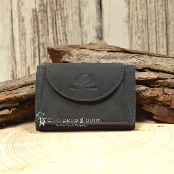 Mini Geldbeutel Geldbörse Portemonnais Leder Schwarz Baum Motiv Druckknopf 10cm