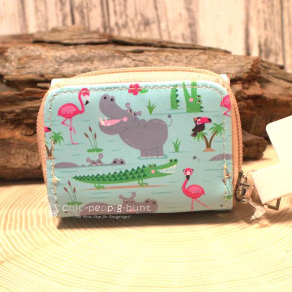 Geldbeutel mit Nilpferd und Flamingo Motiv