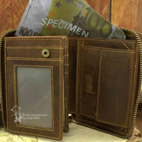 Herren-Geldbeutel braun Leder Vintage Pferde Kopf - geldbeutel pferd kopf leder braun natur hochkant unisex