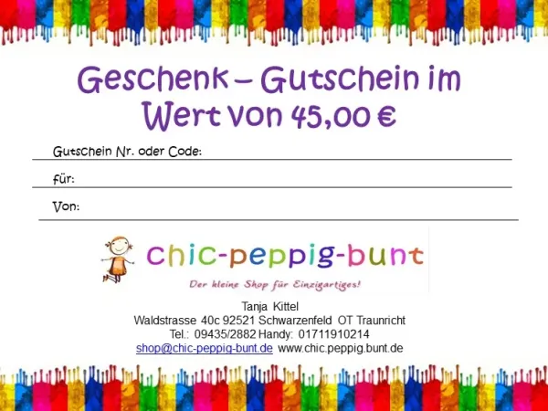 45 € Geschenkgutschein