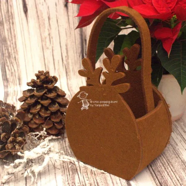 Geschenktasche Filz-Elch klein braun - geschenktasche filz rueckseite elch