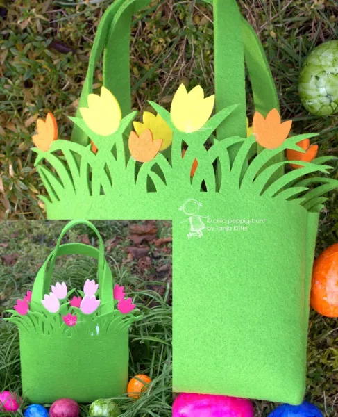 Geschenktasche aus Filz mit gelben oder rosa Tulpen - geschenktasche tulpen