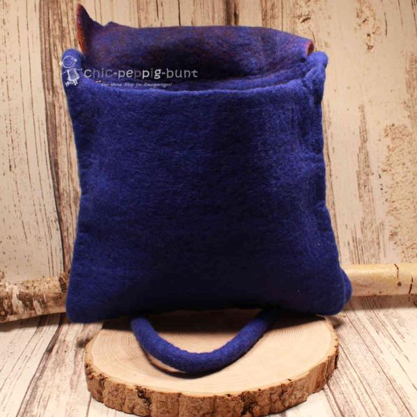 Umhängetasche filz blau 1 Fach Reisverschluss