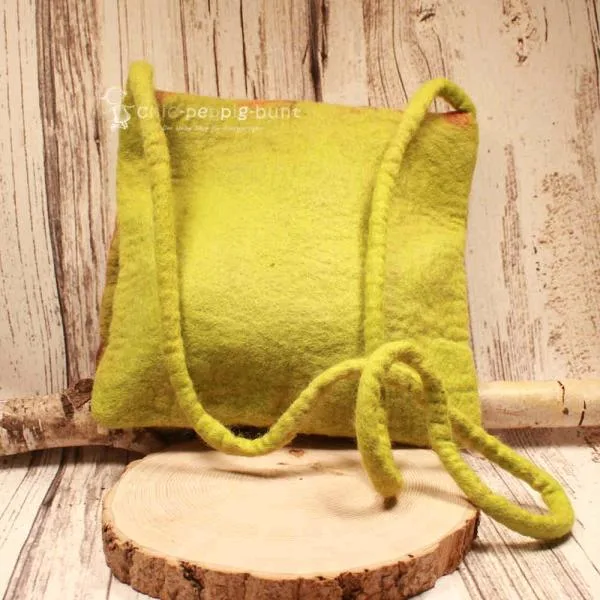 Umhängetasche filz olive 1 Fach - handtasche filz blatt gross olive gruen 1fach