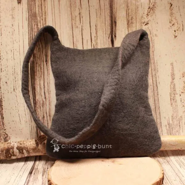Umhängetasche filz grau Perlen bestickt - handtasche filz grau sterne perlen