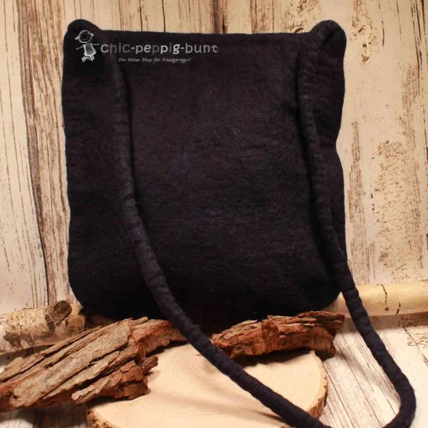 Umhängetasche filz dunkelblau gross Calla Blüte weiss - handtasche filz knopf perle gross reissverschluss kala bluete blau