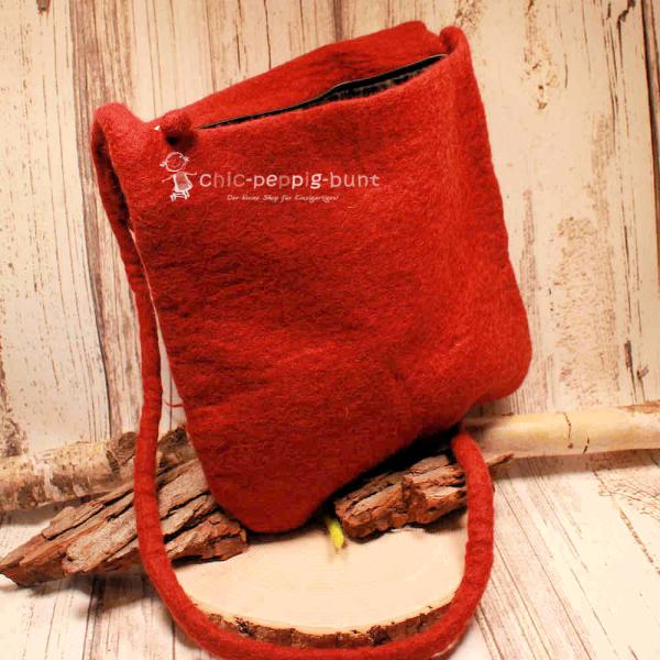 Umhängetasche filz rot gross Calla Blüte weiss