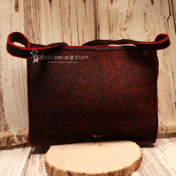Umhängetasche filz rot - schwarz Bommeln pink/lila - handtasche filz xxl gross rot schwarz bommeln 1fach