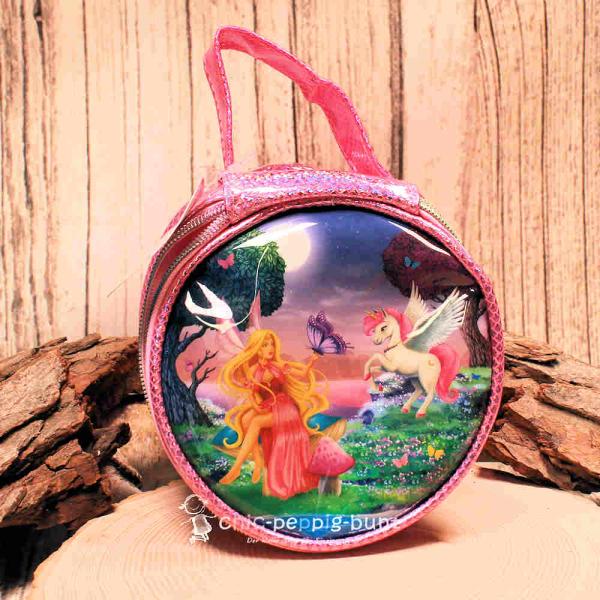 Runde rosa Einhorn Kindertasche Narnia Arcadia mit funkelndem Glitzereffekt, Reißverschluss und praktischem Tragegriff für Kinder