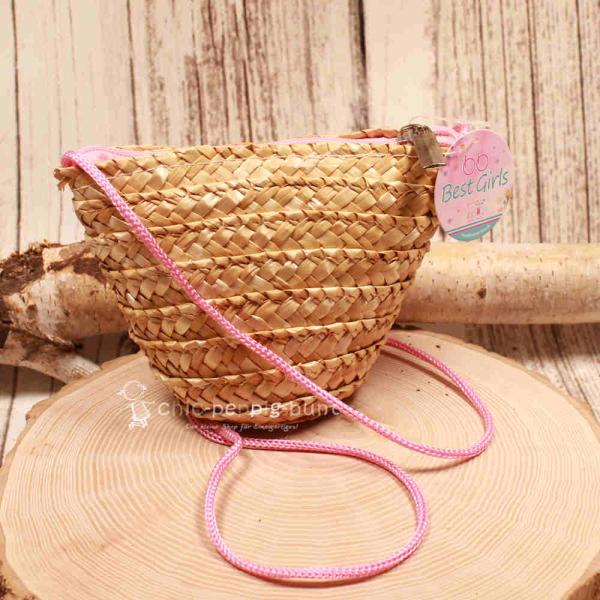 Handtasche Kinder Basttasche natur mit glitzer Schmetterling